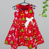 Merry Santa Cotton Frock - Sleeveless Kids Frock
