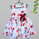 Merry Snowman Cotton Frock - Sleeveless Kids Frock