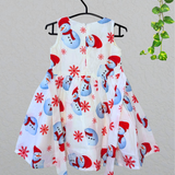 Merry Snowman Cotton Frock - Sleeveless Kids Frock