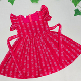 Mila Butta HandLoom Cotton Frock | Ruffle Sleeve Frock with Soft Lining