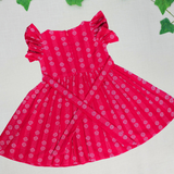Mila Butta HandLoom Cotton Frock | Ruffle Sleeve Frock with Soft Lining
