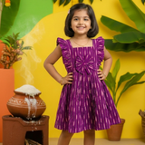 Mila - Ikkat Cotton Frock | Ruffle Sleeve Kids Frock