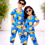 Blue Minion Print Kids Coords (Unisex) - Half Sleeve T-Shirt and Full Pant