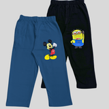 Kids Lounge Pant Unisex Combo 2 - Black Minion and Pastel Blue Mickey Print