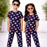 Colourful Mushroom Print Kids Coords (Unisex) - Half Sleeve T-Shirt and Full Pant