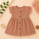 Muslin Crinkle Button Frock - Browny (Preorder - Dispatch from 8-8-26)