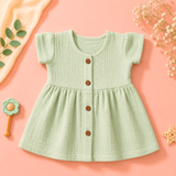 Muslin Crinkle Button Frock - Pista Green (Preorder - Dispatch from 8-8-26)