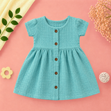 Muslin Crinkle Button Frock - Blue (Preorder - Dispatch from 21-9-26)