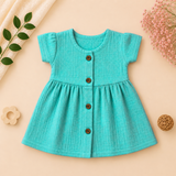 Muslin Crinkle Button Frock - Teal Blue (Preorder - Dispatch from 8-8-26)