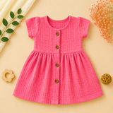 Muslin Crinkle Button Frock - Warm Peach (Preorder - Dispatch from 8-8-26)
