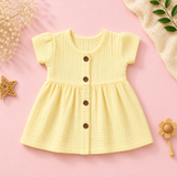 Muslin Crinkle Button Frock - Yellow (Preorder - Dispatch from 8-8-26)