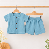 Muslin Crinkle Shorts Coords - Blue (Preorder - Dispatch from 19-9-26)