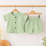 Muslin Crinkle Shorts Coords - Pistachio (Preorder - Dispatch from 19-9-26)
