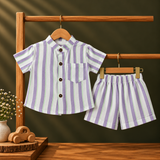 Muslin Crinkle Stripes Shorts Coords - LG