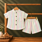 Muslin Crinkle Stripes Shorts Coords - PGY