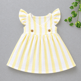 Muslin Double Layer Cross Button Frock - Stripes