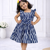Nila - Ikkat Cotton Frock | Ruffle Sleeve Kids Frock