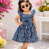 Nila - Ikkat Cotton Frock | Ruffle Sleeve Kids Frock