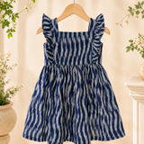 Nila - Ikkat Cotton Frock | Ruffle Sleeve Kids Frock