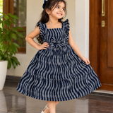 Nila - Ikkat Cotton Frock | Ruffle Sleeve Kids Frock