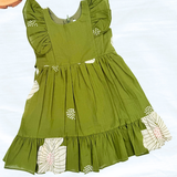 Olive Green - Ruffle Sleeveless Cotton Frock