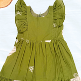 Olive Green - Ruffle Sleeveless Cotton Frock