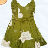 Olive Green - Ruffle Sleeveless Cotton Frock