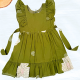 Olive Green - Ruffle Sleeveless Cotton Frock