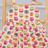 Multi Coloured Owl - Half White Sleeveless Cotton Frock for Girls with Lining and Back Zip