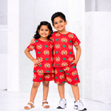 Peach Monkey Kids Shorts Coords Set (Unisex) – Half Sleeve TShirt and Trouser