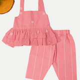 Peach Peplum Sleeveless Co-ord Set - Sleeveless Double Tier Peplum Top with Pant