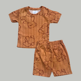 Peach Brown Teddy Kids Shorts Coords Set (Unisex) – Half Sleeve TShirt and Trouser