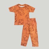 Peach Brown Teddy Kids Coord Set (Unisex) – Half Sleeve TShirt and Pant