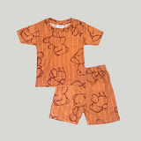 Peach Brown Teddy Kids Shorts Coords Set (Unisex) – Half Sleeve TShirt and Trouser