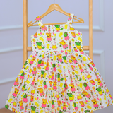 Peppa - Half White Sleeveless Cotton Frock for Girls with Lining and Back Zip