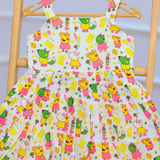 Peppa - Half White Sleeveless Cotton Frock for Girls with Lining and Back Zip