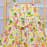 Peppa - Half White Sleeveless Cotton Frock for Girls with Lining and Back Zip