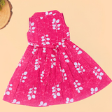 Pink Leafy Floral Collared Sleeveless Cotton Frock