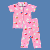 Rainbow Print Kids Night Suit - Half Sleeve Shirt and Full Pant