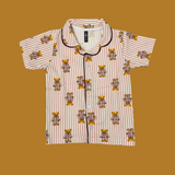 Pink Teddy Print Kids Night Suit - Half Sleeve Shirt and Full Pant