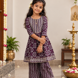 Plum Blossom Girls Ethnic Kurta Sharara Set
