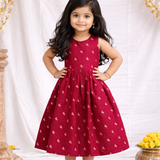 Ponmayil Banaras Brocade Silk Sleeveless Frock | Knee Length