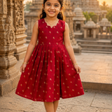 Ponmayil Banaras Brocade Silk Sleeveless Frock | Knee Length