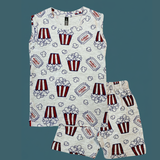 Movie Popcorn Print Kids Sleeveless T-Shirt Shorts Set (Unisex)