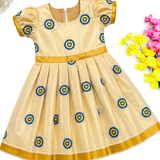 Kerala Tissue Kasavu Kids Frock - Blue Hearts (Preorder - Dispatch from 14-8-26)