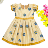 Kerala Tissue Kasavu Kids Frock - Blue Hearts (Preorder - Dispatch from 14-8-26)
