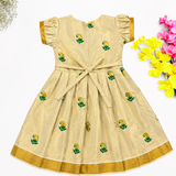 Kerala Tissue Kasavu Kids Frock - Mango (Preorder - Dispatch from 14-8-26)