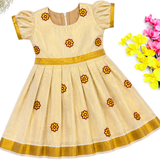 Kerala Tissue Kasavu Kids Frock - Red Blossom (Preorder - Dispatch from 14-8-26)