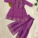 Purple Petal Girls Ethnic Kurta Sharara Set