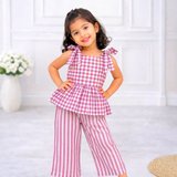 Purple Checks Sleeveless Co-ord Set - Sleeveless top with shoulder knot (Preorder - Dispatch from 21-4-26)